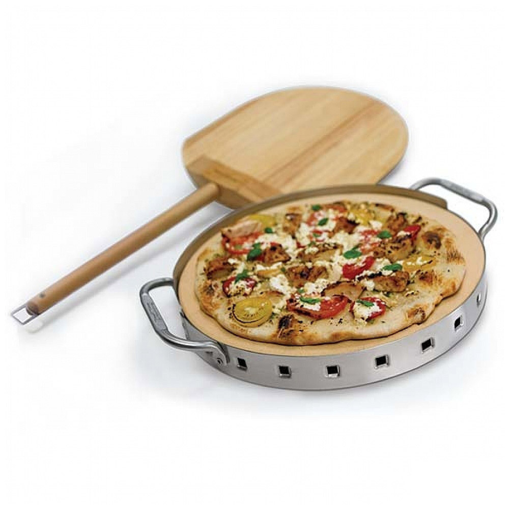 6 Pizza-Pie Plates and Apron Pizza Set 2 Multipurpose Rack Stand with Handles La & Li Premium Pizza Stone Set: Large 15 Inch Round Plate for Oven or BBQ Grill 