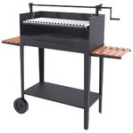 Charcoal & Wood Barbecue 80 cm with Elevator & Cart